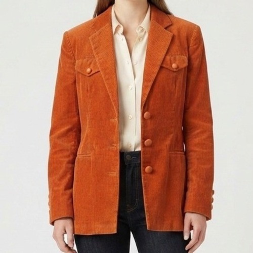 Vintage Shannon Corduroy Blazer Jacket Womens 13/14 Orange Button Front Pocket